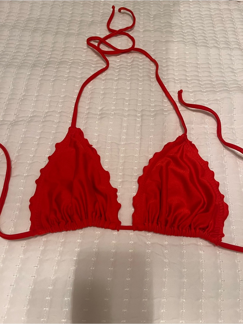 Luli Fama Cosita Buenas Bombshell Red Ruffle Triangle Bikini Top L